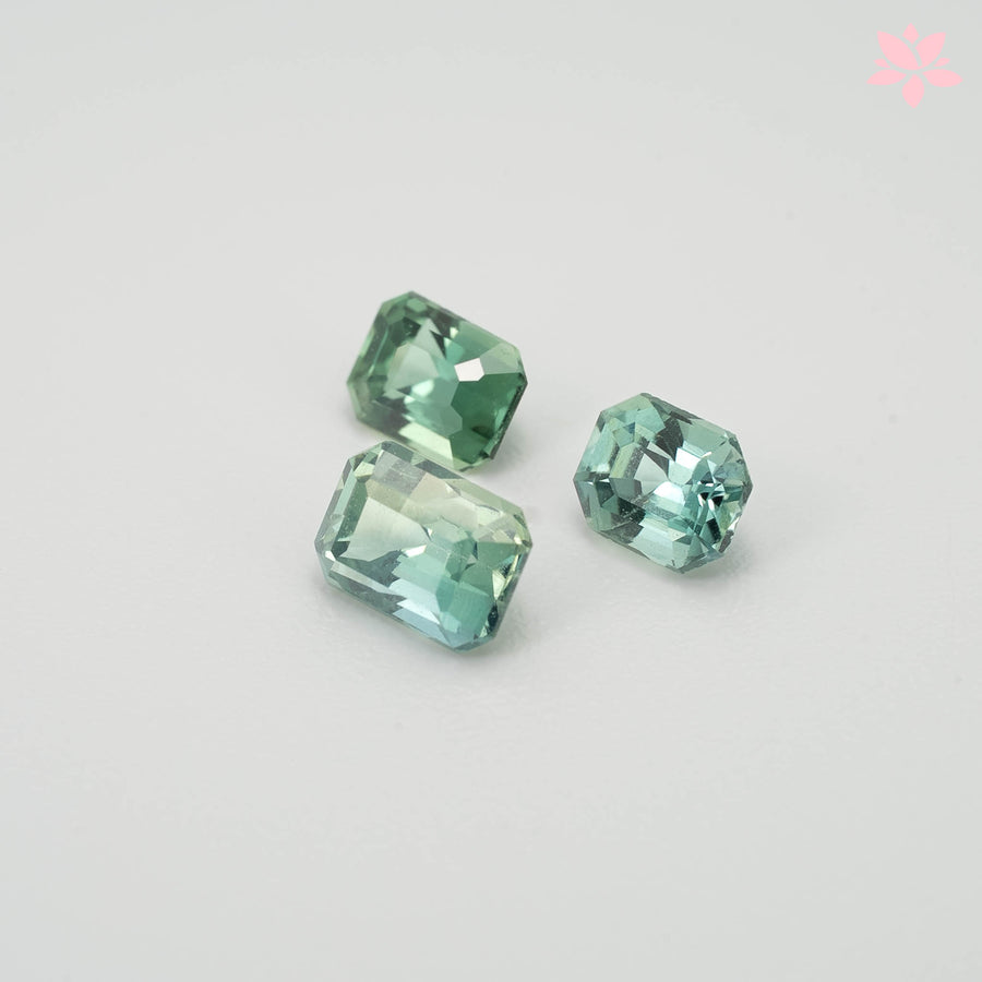 NATURAL CEYLON SAPPHIRE SET | 1.26 CT | GREEN | OCTAGONAL